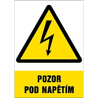 Značka Pozor – Pod napětím, samolepicí fólie, 210 × 297 mm